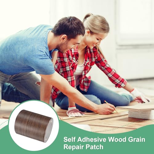 Image of M METERXITY 1-Roll Wood Grain Repair Tape, 2.24in x 15ft Textured Realistic Self-Adhesive Wood Floor Tape Contact Paper for Furniture /Floors /Home [Dark Brown Pine]