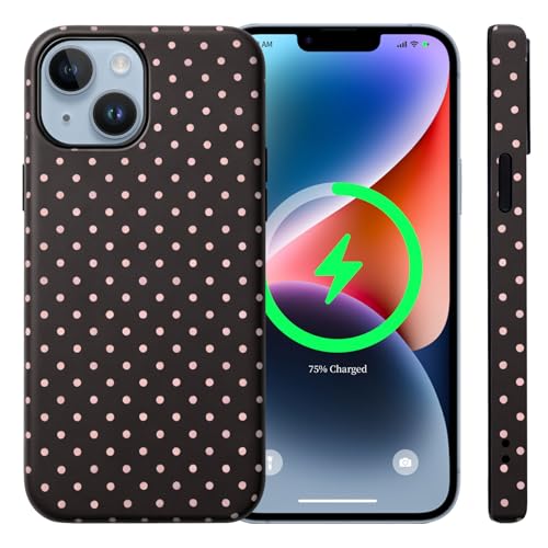 Coque iPhone 15 Plus MagSafe pour femme - Jolie coque à pois marron