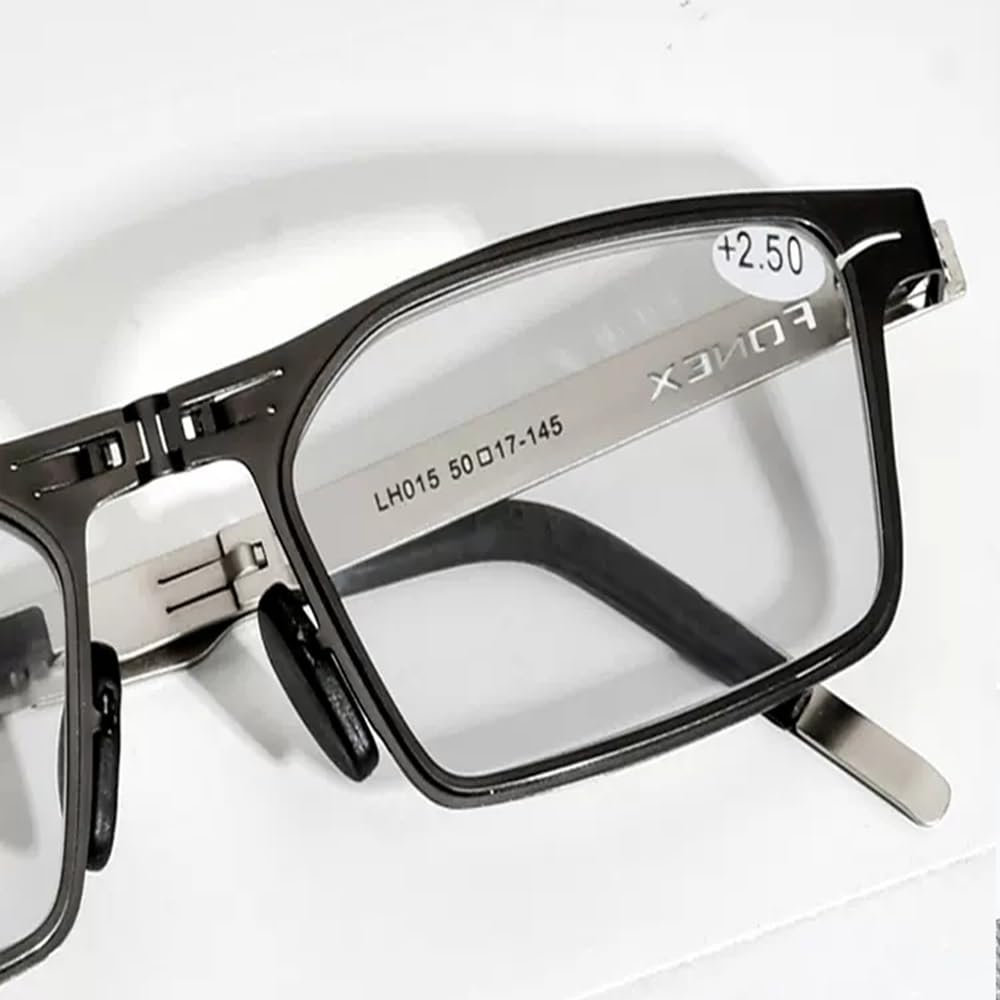 Gafas de Lectura Plegables portátiles Fotocrómico Gafas ultraligeros Unisexo Moda Reading Eyeglasses Rectangulares Metal Marco(Size:+1.0)