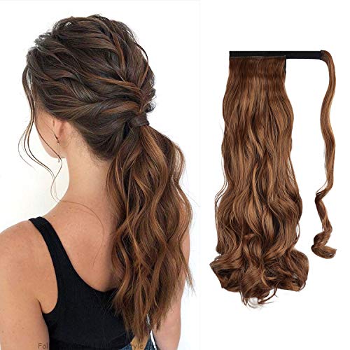 FEHSFEN 21" Curly Wrap Around Ponytail Hair Extensions Long Wavy Clip in Synthetic Hair Ponytail Hairpieces for Women