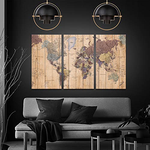 Kreative Arts Large Size 3 Panel Vintage World Map Canvas Wall Art For Home Decor Map Of The World Posters Prints Painting Modern Artwork Wooden Framed Maps Office Decor #TOP1