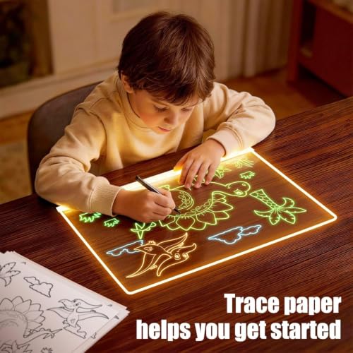 LED Note Board with 8 Colors 6 Modes -13.7"X10" Acrylic Dry Erase Board, Led Drawing Board Includes Adapter, 14 Markers, Tracing Paper, Sketching Gifts for Kids/Girls/Teens - image 6