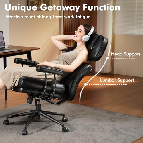 Image of High Back Executive Office Chair with Comfortable Deep Seat,Black PU Leather Modern Office Chair,Ergonomic Big and Tall Computer Desk Chair with Lumbar Support(Black)