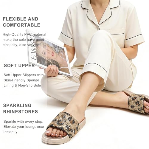 Image of Fur Story Womens Slides House Slippers Rhinestone Glitter Slides Cute bling Flat for Women Platform Sandals Cozy Bedroom Slippers Shower Shoes