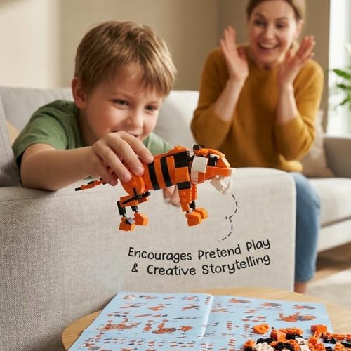 Image of Intelliskills Think Blocks: 3-in-1 Aquatic Animals 118 Piece Set,Shark, Squid&Seahorse, Model Building Kit for Kids,STEM Construction Set for Toddlers,Assemble&Play Game,Activity&Gifting Toy (Orange)