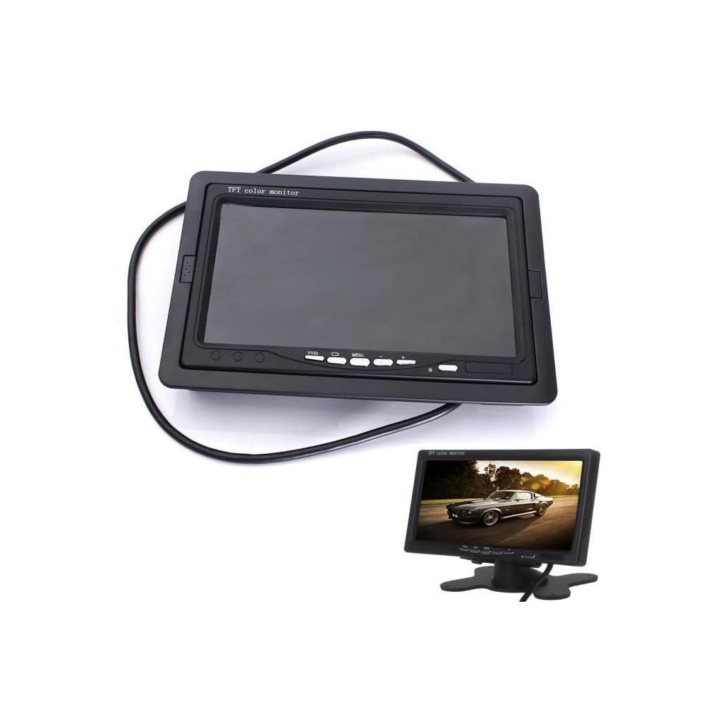 Trade Shop - Monitor LCD 7'' Pollici 2 Ingressi Video Tft Poggiatesta Auto Retromarcia Staffa