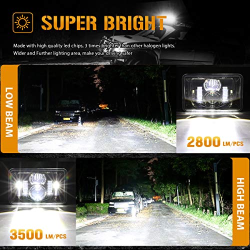 Image of Auxbeam 4x6 LED Headlights DOT Approved Rectangular Headlamps 2PCS Black