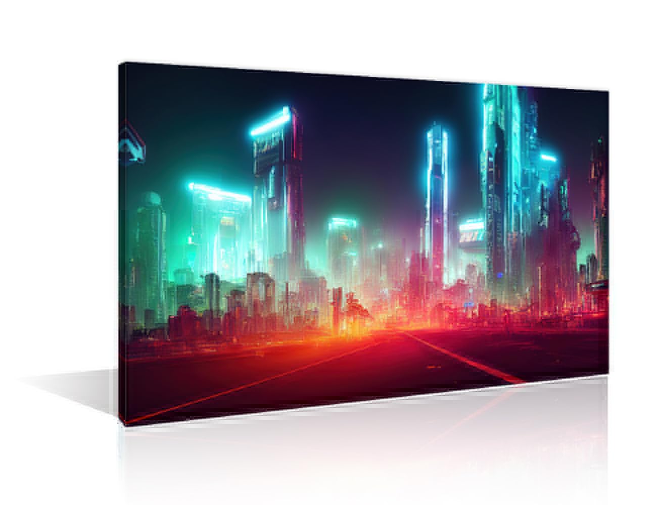 TISHIRON 1 Panels Cyberpunk Futuristic City Panorama Giclee Canvas Prints Wall Art Home Cyberpunk Style Modern Decorations for Living Room Stretched and Framed Pictures Photo Paintings, (24" Wx36 H)