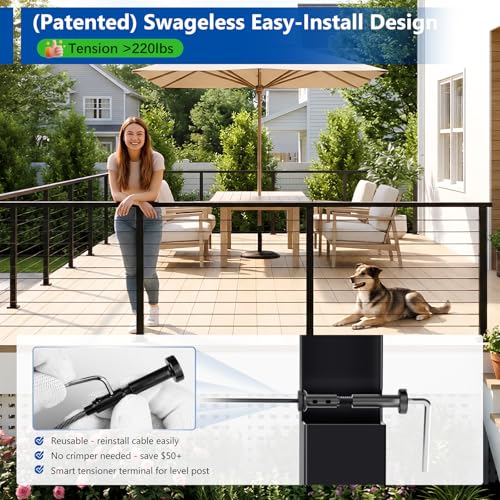 Image of 36 inch 8-16FT Swageless Modular Black Cable Railing System Post Kit with 3 Level Posts, T304 Stainless Steel, Patent Reusable Cable Railing Kit, Upgraded Powder Coated for Outdoor Decks