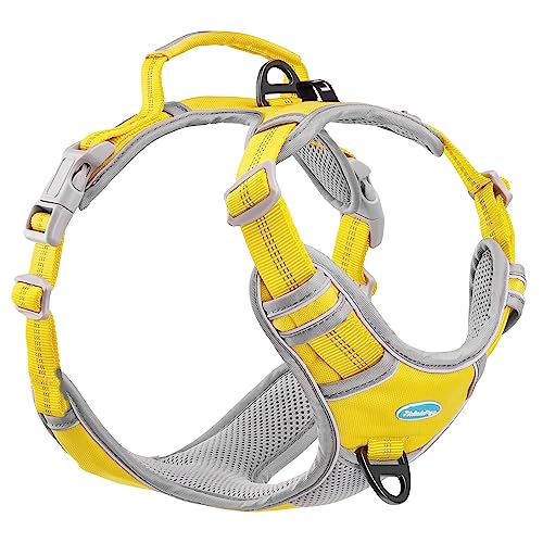 ThinkPet No Pull Harness Breathable Sport Harness with Handle-Dog Harnesses Reflective Adjustable for Medium Large Dogs,Back/Front Clip for Easy Control M Yellow