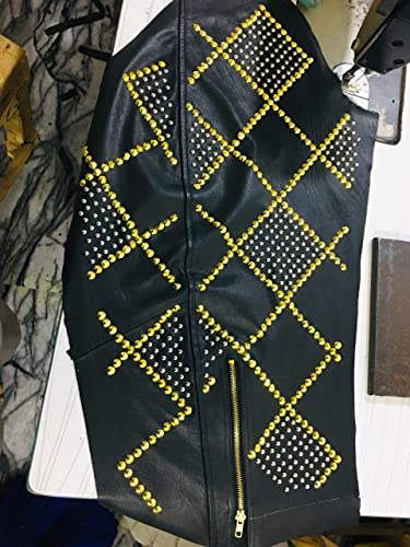Women Punk Clothing Metal Rivet Steampunk Golden Spiked Genuine Handmade Leather Jacket (4XL, Black) steampunk buy now online Women Punk Clothing Metal Rivet Steampunk Golden Spiked Genuine Handmade Leather Jacket (4XL, Black) steampunk buy now online