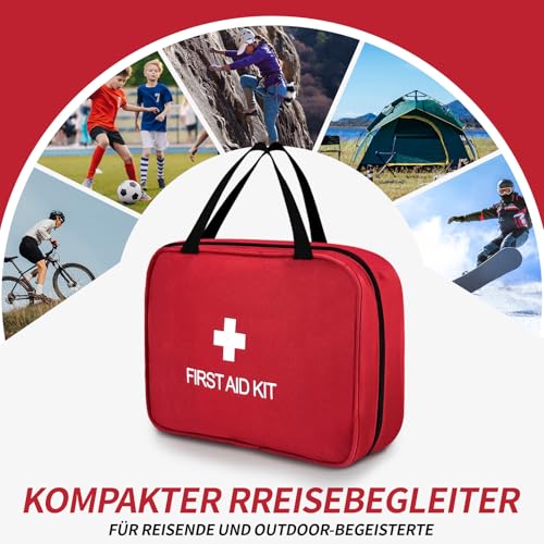 ePicsoa Erste Hilfe Set, 170-teiliger Erste Hilfe Kasten, First Aid Kit, Notfall Ausrüstung inkl. Bandagen, Rettungsdecke, Pfeifen, Pflaster, Gauze für Reise, Outdoor, Camping, Fahrrad, Reiseapotheke – Bild 6