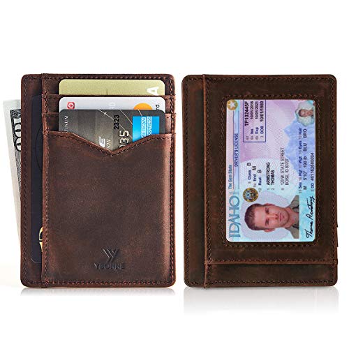 YBONNE Thin Front Pocket Wallet for Men and Women, RFID Blocking Card Holder, Made of Finest Genuine Leather (Brown)4