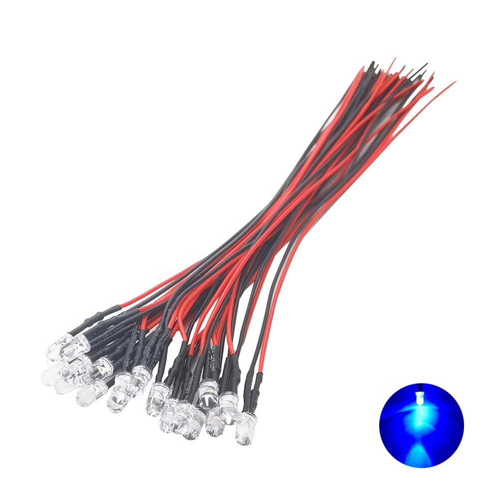 Luci LED Lampeggianti 12V 5mm Blu Diodi Precablati 20,1cm DC12V per Progetti