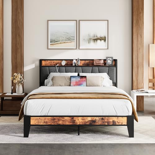 IRONCK Bett 140x200 mit Metal Lattenrost, Bettgestell 140x200cm mit Steckdosen, USB-Anschlüsse &...