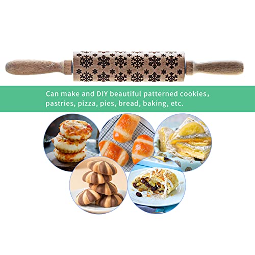 Cosybeau Embossed Rolling Pins For Baking, 17 Inch Large Wooden Christmas Rolling Pin With Designs Pattern, Best Gift For Wedding, Holiday, Mother, Friends (Snowflower) #TOP5
