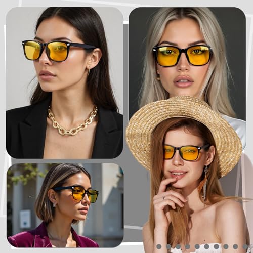 Image of Polarized Sunglasses for Women Men Night Vision Glasses Anti Glare | Yellow Anti Glare UV400 Lens, Lightweight Square Frame, for Day Night Use, Driving, Fishing, Cycling, Traveling