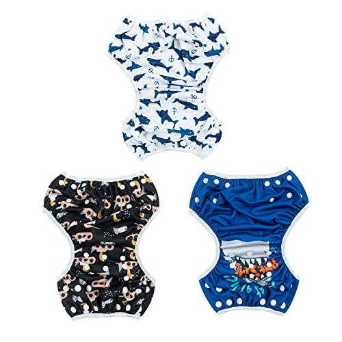 Image of ALVABABY Large Swim Diapers Baby & Toddler Snap One Size Reusable Adjustable Baby Boy (Summer Vacation Large 3ZSWY16