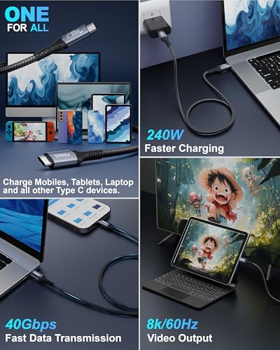 Image of FEDUS 2M USB 4 Cable Thunderbolt 4 Cable 40Gbps 240W [8K@60Hz 4K@144Hz] 100W PD 3.1 Fast Charging Type C Cable USB C to USB C Display Cable Compatible with iPhone 15 Pro, MacBook, eGPU, SSD