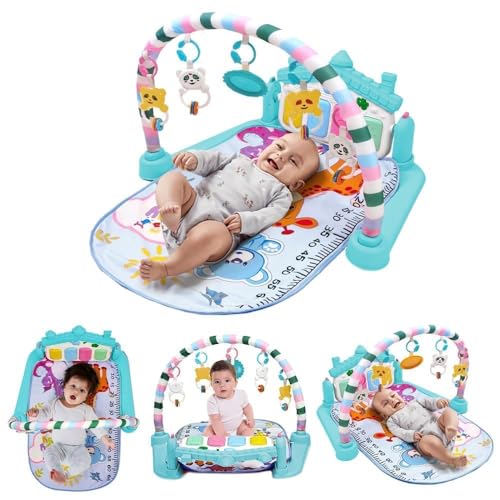Image of Uonibaby by StarAndDaisy Baby Play Gym mat, Kick & Play Gym mat with Piano for Baby, Infants & Toddler Gym, Hanging rattles Toys and Fitness Rack (Blue)