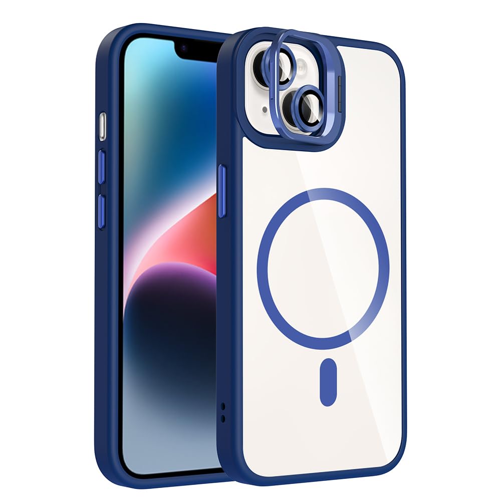 Zore Apple ile uyumlu iPhone 13 Kılıf Standlı ve Kamera Lens Hediyeli M-Safe Şarj Özellikli Zore Etro Kapak Lacivert