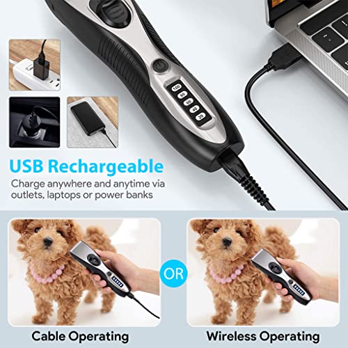 Image of Qpets Professional Rechargeable Trimmer for Dogs, Dog Grooming Kit Low Noise Dog Hair Trimmer for Grooming Thick Long Hair Adjustable Trimming Length with 2 Limiting Comb IPX7 Waterproof