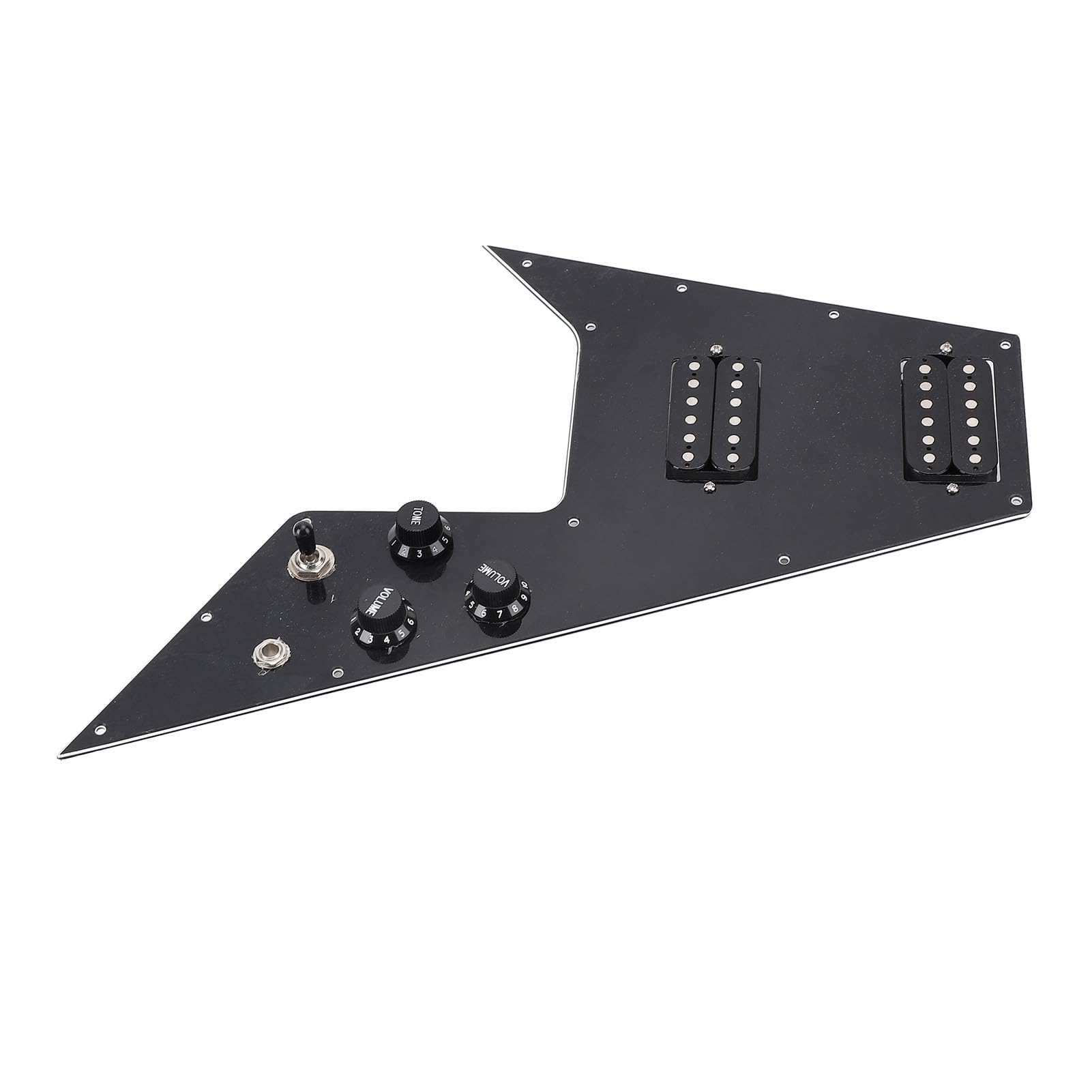 Jeffergarden Zestaw Maskownic ze Stali Nierdzewnej Kill Switch Loaded Pickguard Konfiguracja HH dla Gitar Flying V z dzieloną cewką, Mini Humbuckerem, Magnesami Ceramicznymi, Kostkami do Gitary