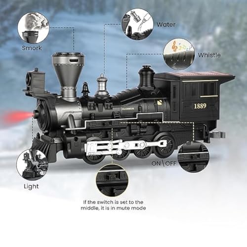 Image of Braintastic Train Toy Set with Real Smokes, Lights from Locomotive and Emulation Train Sounds for 3 Years & Above Kids (Classic Train)