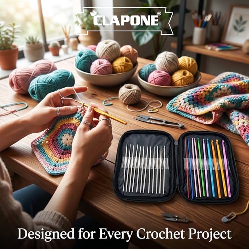 Image of CLAPONE 22 Pcs Crochet Hooks Set with Zipper Case, Aluminum Crochet Needles Kit 0.6mm-6.5mm, Color-Coded Metal Knitting Hooks for Yarn Craft, DIY Weaving & Handmade Projects