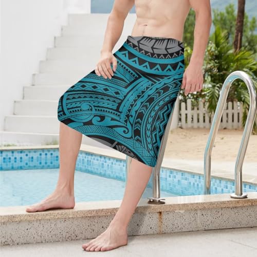 Hawaiian Men's Skirt Polynesian Puletasi Samoa Traditional Sarong Pareo Lavalava with Pockets Casual Beachwear4