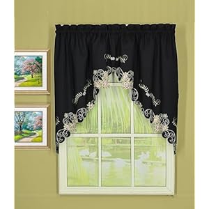 Today's Curtain Verona Reverse Embroidery Swag, 38", Black/Rose, 60" W X 38" L Todays Curtain Verona Reverse Embroidery Swag 38 BlackRose 60 W X 38 L