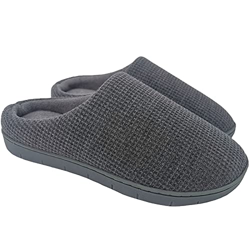 ofoot - Pantuflas de gofres de algodón para mujer y hombre, acogedoras y transpirables, con forro de rizo, plantilla de espuma viscoelástica, suela de goma antideslizante(Gris carbón, EU 44/45) Cover