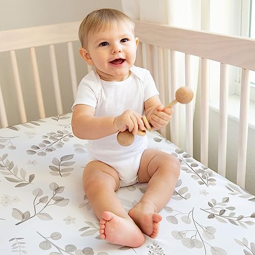 Image of Sweet Jojo Designs Floral Leaf Boy Girl Gender Neutral Baby Fitted Crib Sheet Set for Infant Newborn Nursery Toddler Bed Room Standard Mattress 2p Ivory Beige Taupe Boho Bohemian Watercolor Woodland