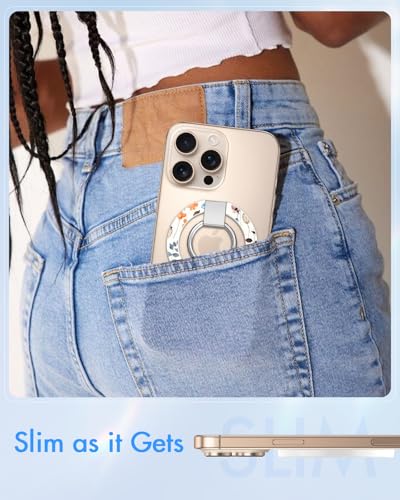 Image of Toycamp Phone Grip Ring Holder Compatible with MagSafe - Magnetic Phone Grip Stand Women Cute Painting Removable Rotatable Magnet Accessories for iPhone 17 Pro Max /16 /15 /14 /13 /12 Series, Water Floral