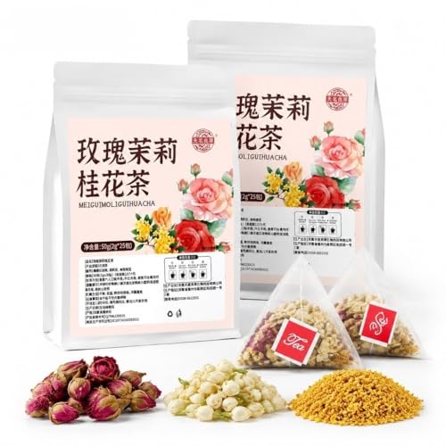 Thé rose jasmin osmanthus | 25 sachets triangulaires de thé aux fleurs bien-être
