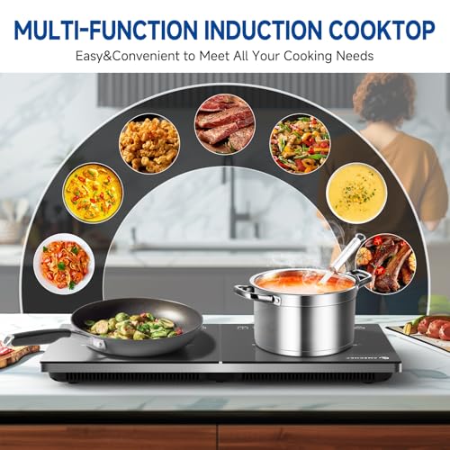 Double Induction Cooktop AMZCHEF Induction Cooker 2 Burners, Low Noise Electric Cooktops With 1800W Sensor Touch, 20 Temperature & Power Levels,Independent Control,3-hour Timer, Safety Lock - Image 4