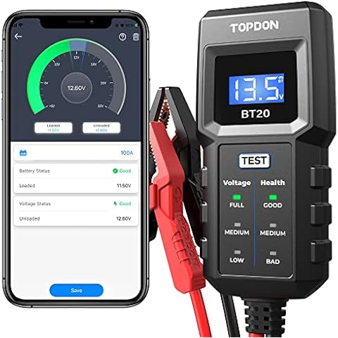 TOPDON BT20 Car Battery Tester, 12V Battery Load Tester, Voltage Test, Unlock Cranking Test and Charging Test in App, Cost-Effective Automotive Battery Tester for Cars Trucks SUV ATV Boats Vehicle Cover