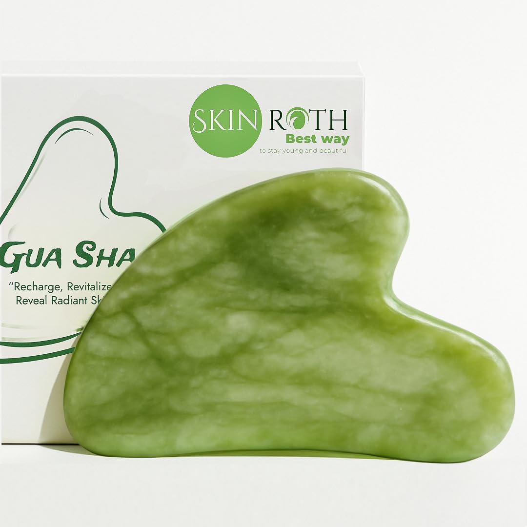 SKINROTH Gua Sha Jade Stone for Face and Body - Soothing Beauty Tool for Skincare, Puffiness Relief, Blood Circulation, Relaxing Massage, and Achieving a Youthful Glow - (Natural Green)
