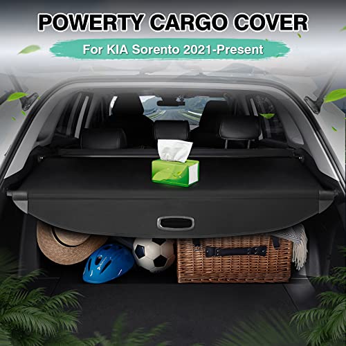Image of Powerty Cargo Cover for 2021-2026 Kia Sorento Accessories, Canvas Trunk Cover Retractable Trunk Security Cover Privacy Shielding Shade for 2021-2026 Kia Sorento