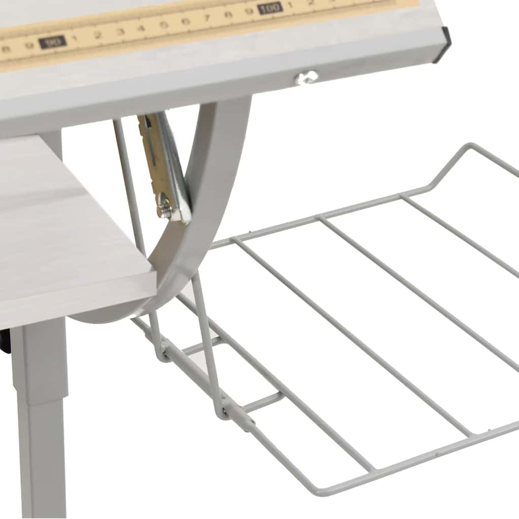 Bureau de Dessin inclinable, Table d'artisanat réglable avec étagère, Bureau d'architecte en Acier et Bois pour Travail et création, 110x53x(58-87) cm, Blanc et Gris