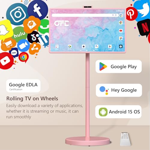 Image of OFD 32 inch Portable TV on Wheels FHD,Android 15,EDLA-Certified,Rolling TV with 8+128GB ROM,Portable Touch Screen Monitor,Built-in Battery 6-8H Play Time,Voice Remote Control,8MP Webcam,Speaker,Rotatable