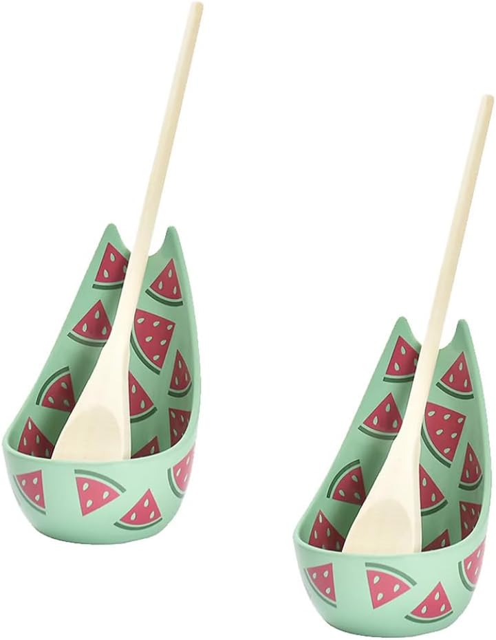 Temp-tations by Tara Standing Spoon Rest for Kitchen Counter with Wooden Spoons in Beach Umbrella - Set of 4 Farmhouse Spoon Rests for Stove Top, Cottage Core Decor Kitchen Accessories for Countertop