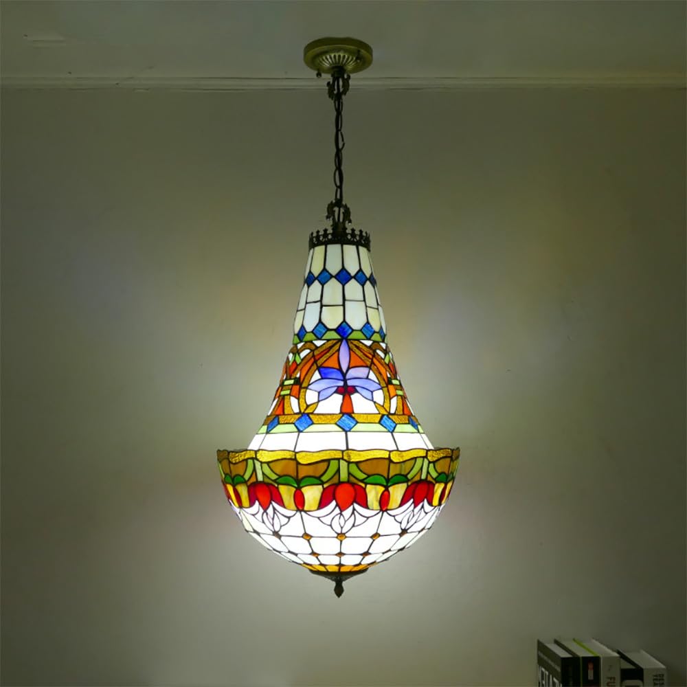 SXECAEPS American Retro Color Glass Pendant Lamp LED European Luxury Creative Living Room Restaurant Bedroom Cafe Bar Villa Hotel Corridor Chandelier (J D40CM)