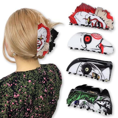 4pcs Spooky Halloween Hair Accessories 4inch Large Scream Mask Claw Clips Fun Halloween Hair Clips Skull Ghost Decorative Claw Clips Cyberpunk Green Hair Water Ghost Hair Clips
