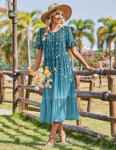 Image of Zeagoo Womens Summer Dresses 2026 Casual Midi Dress Flowy Sundress Ruffle Short Sleeve Tiered Dresses A Line Boho Dress