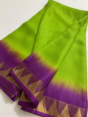 Image of Women's Bhagalpuri Pure Kota Doria Silk Net Saree With Temple Zari Border and Running Blouse Piece