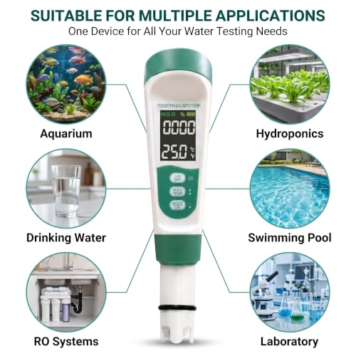 Image of 5-in-1 Digital pH Meter with Voice Function | pH, TDS, EC, Salinity & Temperature Meter | Waterproof Water Quality Meter for Drinking Water, Aquarium, Pool, Hydroponics & Laboratory