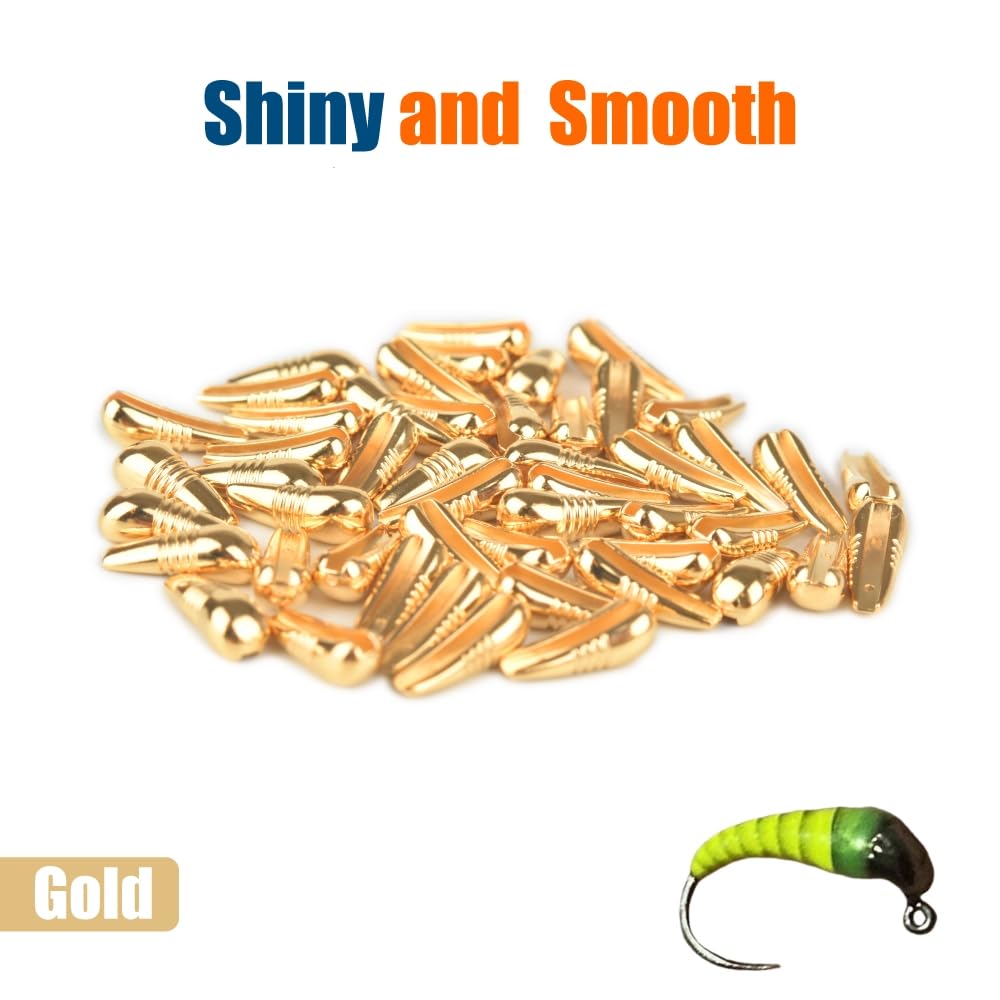 MUUNN 20Pcs Tungsten Javi Beads for Fly Tying, Hook Size #8~#10 Tungsten Nymph Heavy Bodies Jig Back Beads (L,Gold