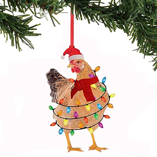 1 adorno de pollo de Navidad divertido bufanda de pollo decoración navideña adornos de pollo para árbol de Navidad para colgar al aire libre, fácil de colgar, adecuado para Navidad (03)