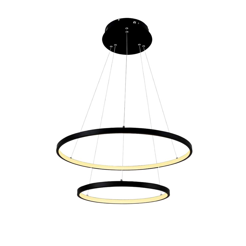 LRUII LED Pendant Light Fixture Modern Round Ceiling Lighting Indoor Chandelier Contemporary Lamp (Warm Light, 2 Ring Black 40cm 60cm) Comfortable Anniversary